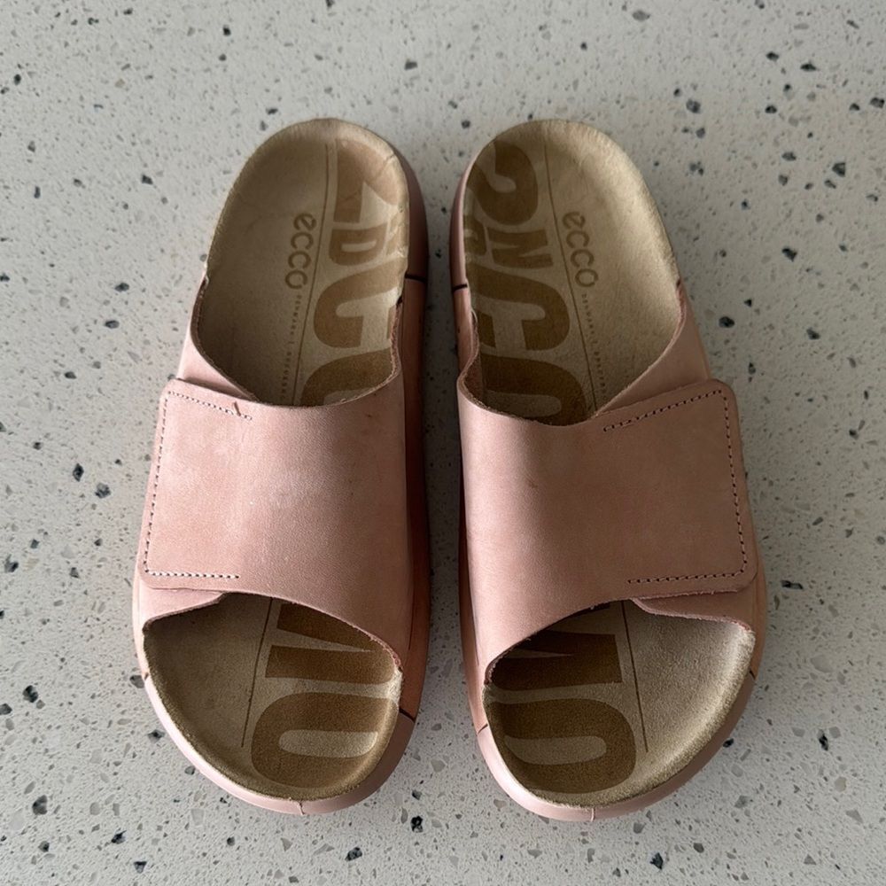 Ecco 2nd Cozmo Blush Pink Slide Sandals Nubuck Leather Casual Minimalist Size 37
